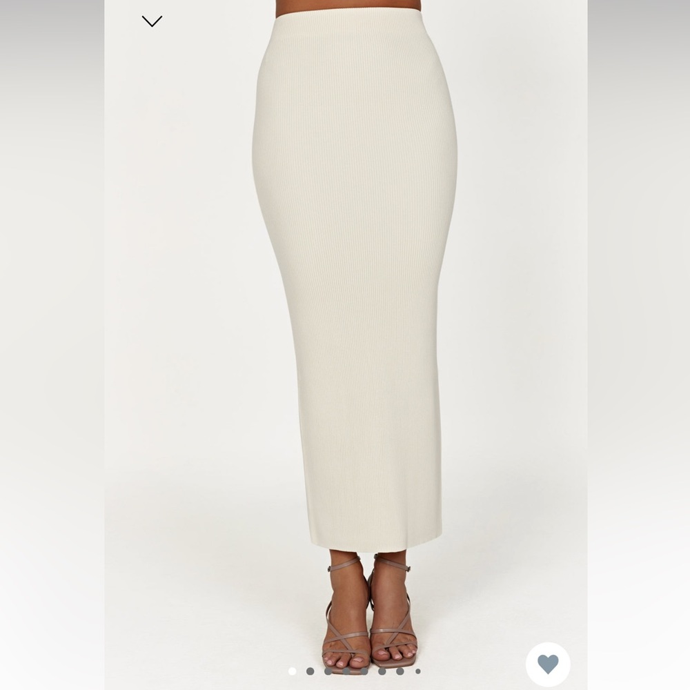 Meshki - Kaesha Split Maxi Knitted Skirt - Bone (size small)